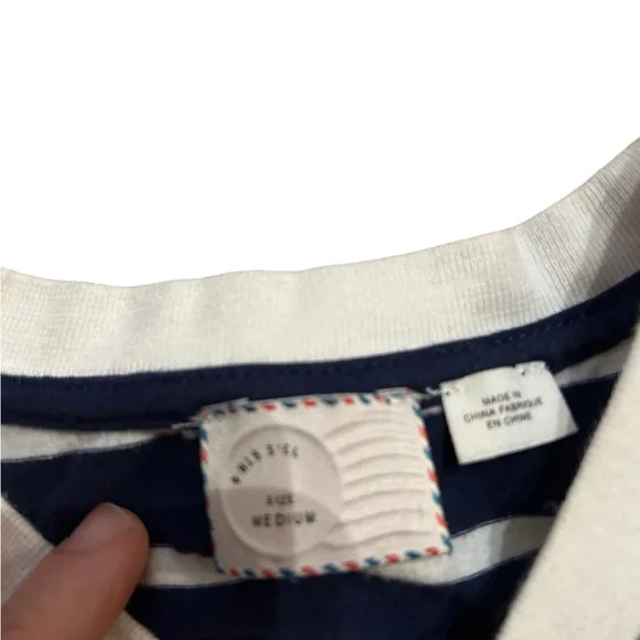 Anthropologie Stripped Tank Top with Lace Overlay Navy White - Picture 3 of 3